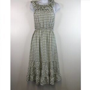 Max Studio Elastic Waist Ruffled White and Green Tiered Hem Dress Size S